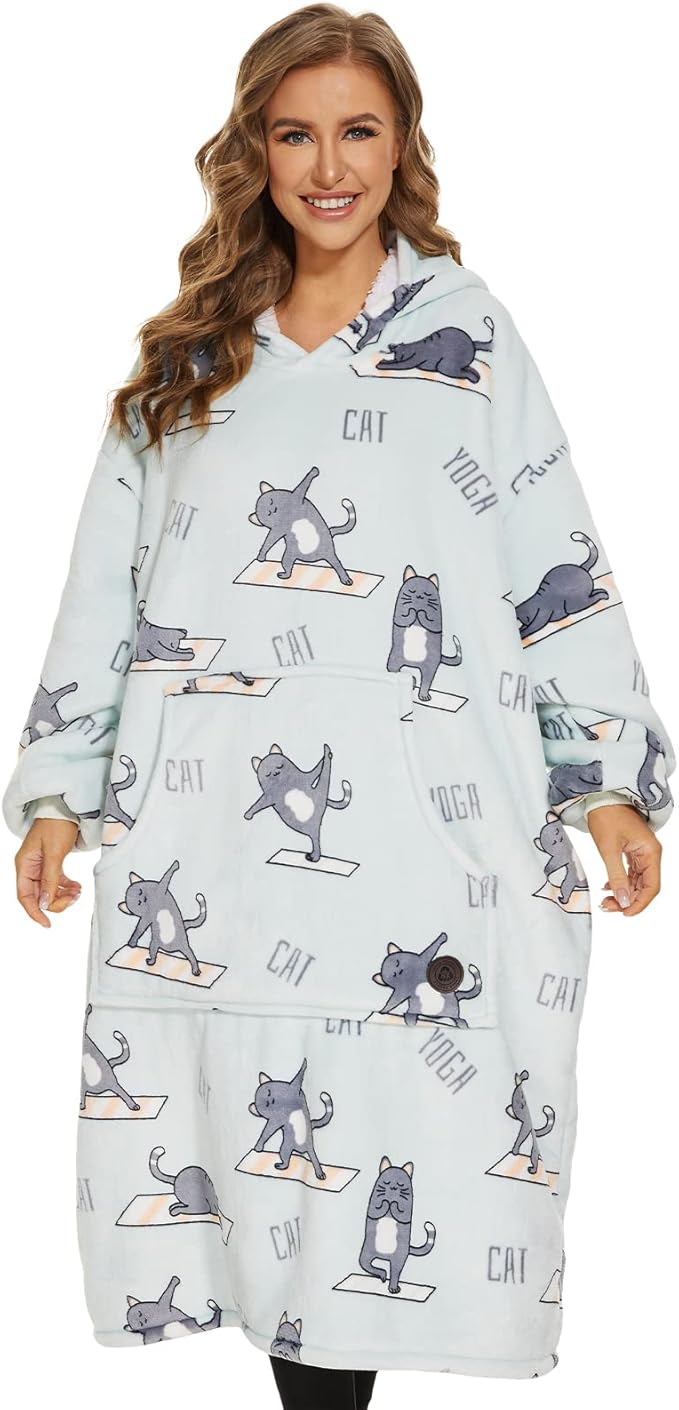 THREE POODLE Wearable Blanket Hoodie, Oversized Sherpa Blanket Sweatshirt for Adults Women Men Kids, Cozy, Warm and Fuzzy Hooded Blanket, One Size Fits All