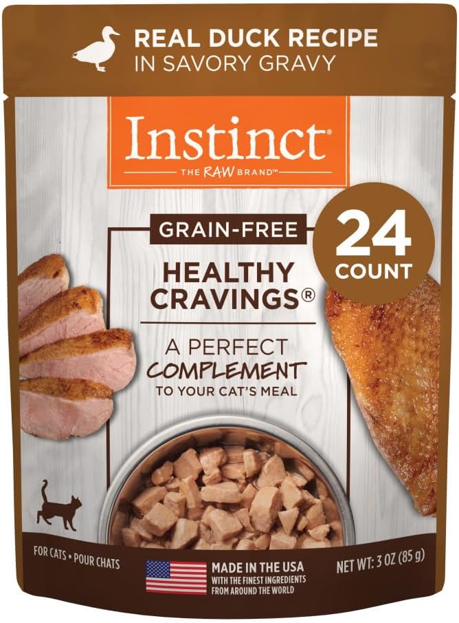 Instinct Healthy Cravings Natural Wet Cat Food Topper, Grain Free Recipe - Real Duck, 3 oz. Pouches (Pack of 24)