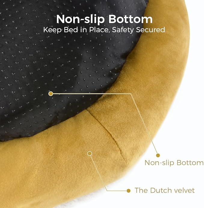 Cat Bed for Indoor Cats,Round Cat Bed for Small Pets,Washable Pet Bed with Non-Skid Bottom,Pet Bed for Puppy and Kitty,19 Inches,Yellow