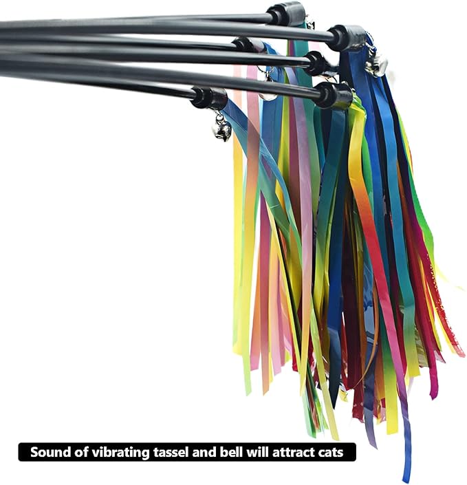 IUHKBH Cat Wands, 6 PCS Interactive Cat Teaser Wand with Sound Tassel and Bell Colorful Cat Toy