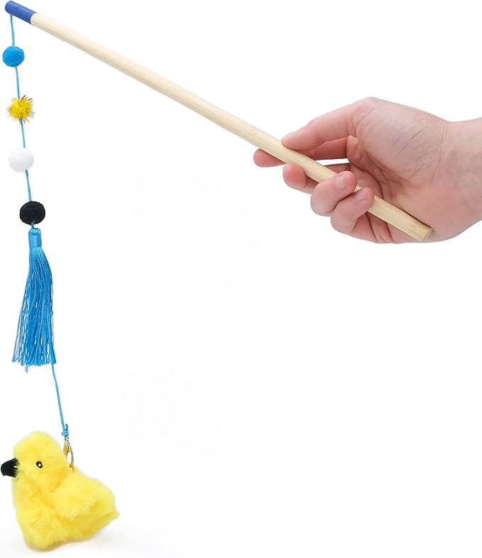 ZippyClaws Bird ZippyStick - Interactive Cat Toy Wand for Indoor Cats & Kittens, Cute Kitty Toys for Boredom, Fun Teaser Stick with Feathered Tassles & Plush Dangling Toy
