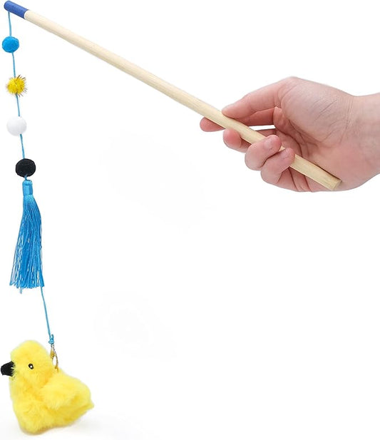 ZippyClaws Bird ZippyStick - Interactive Cat Toy Wand for Indoor Cats & Kittens, Cute Kitty Toys for Boredom, Fun Teaser Stick with Feathered Tassles & Plush Dangling Toy