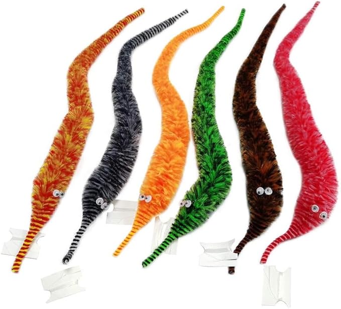 60 Pack Fuzzy Worm Toys String Pets Fuzzy Worms On String Bulk Trick Toy Party Favors for Kid Cat (12 Colors)