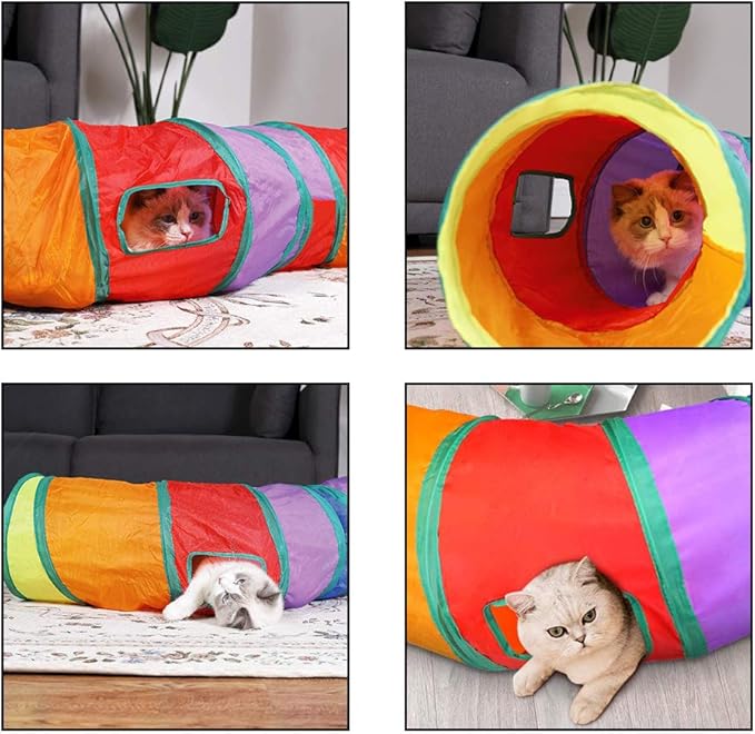 Andiker Cat Tunnel, S-Shape Cat Tunnel Pet Tube Collapsible Play Toy Indoor Outdoor Toys for Exercising Hiding Training and Running Cat Puzzle Toy with 2 Side Holes (Multi-Colored)