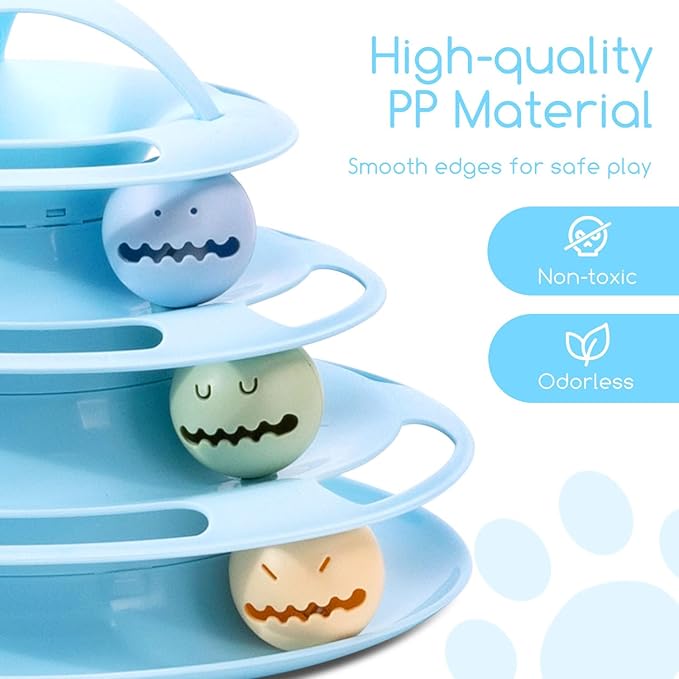 Nobleza Interactive Cat Toys for Indoor Cats, 4 Level Turntable Kitten Toy Ball Track with Catnip Flash Balls & Funny Cat Stick Toy, Cat Roller Toy for Stimulating Kitty Senses & Hunting Instincts