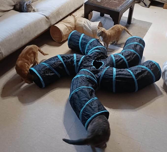 Cat Tunnels, Pet Ferret Rabbit Bunny Tunnels Tubes Subway Habitats, S-Style, DIY Cat Peekaboo Maze House Tent Bed, Kitten Interactive Toy (S Type: 5 Way Tubes)