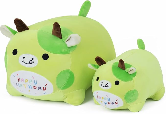 Birthday Cow Plush Pillow Stuffed Animal Toy, Green Birthday Cartton Cow Plush Stuffed Animals, Soft Animal Plush Pillow for Kids(Cow, 40cm/15.7inch)
