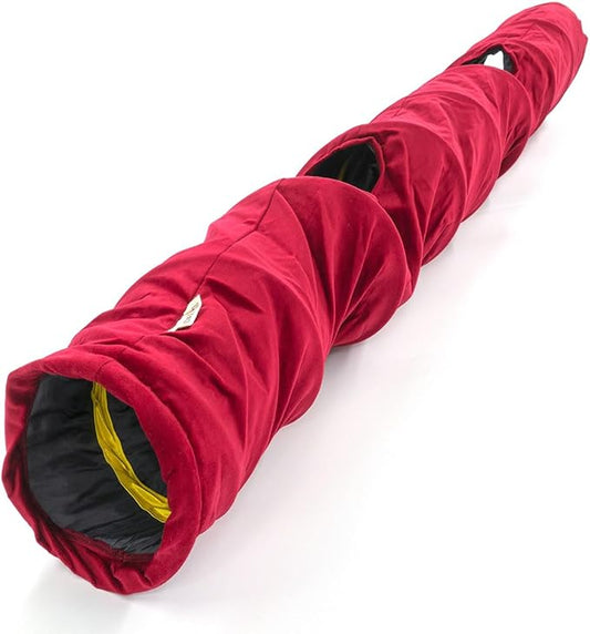 Velvet Fabric - Foldable/Collapsible - 55x8.66 Inches Cat Tunnel (Red)