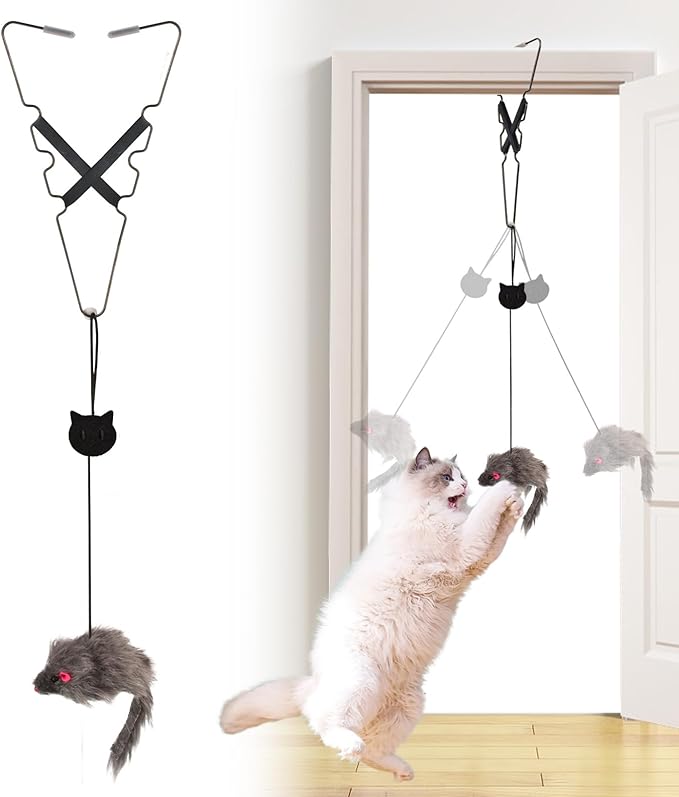 1 Pack Interactive Cat Feather Toys Doorway Cat Toys for Indoor Cat Interactive Door Hanging Cat Toys Retractable Teaser Toy Over the Door Cat Toys Mouse Hanging String Toys for Cats (Single)