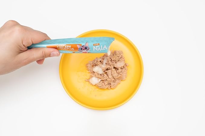LOVE, NALA - Natural Lickable Cat Squeeze Up Treat,Topper - Chicken Mousse - Wet Food Cat Puree - Grain Free, Fiber Blend, Minerals, Vitamins - 4 Pack 2 oz.