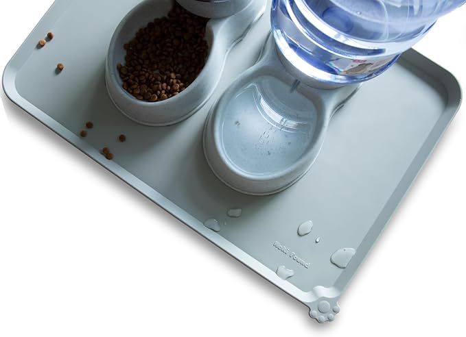 Hoki Found Large Silicone Pet Food Mats Tray - Non Slip Pet Dog Cat Bowl Mats Placemat - Dog Pet Cat Feeding Mat - Waterproof Dog Cat Food Mats -Pet Water Mats for Floors - Battleship