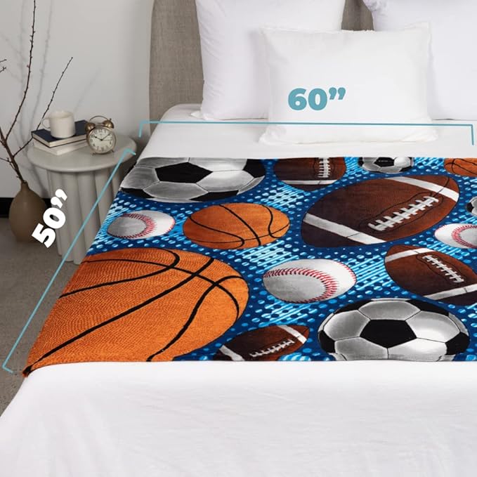 Dawhud Direct Sports Fleece Blanket for Bed, 50" x 60" Sports Fan Fleece Throw Blanket for Adults & Kids Super Soft Plush Sports Blanket Throw Kids Fleece Blankets for Sports Fans - Queen Size Blanket