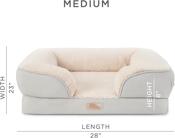 TOWN & COUNTRY EVERYDAY CuddleTown Comfy Solid Bolster Sofa Pet Bed, Supportive & Calming Egg Crate Foam, Water Repellent, Non-Slip Bottom, Machine Washable Cover, Grey, Medium 28"x23"x8"