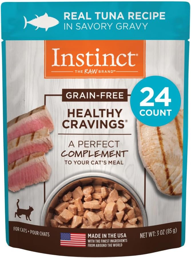 Instinct Healthy Cravings Grain Free Real Tuna Recipe Natural Wet Cat Food Topper by Nature's Variety, 3 oz. Pouches (Case of 24)
