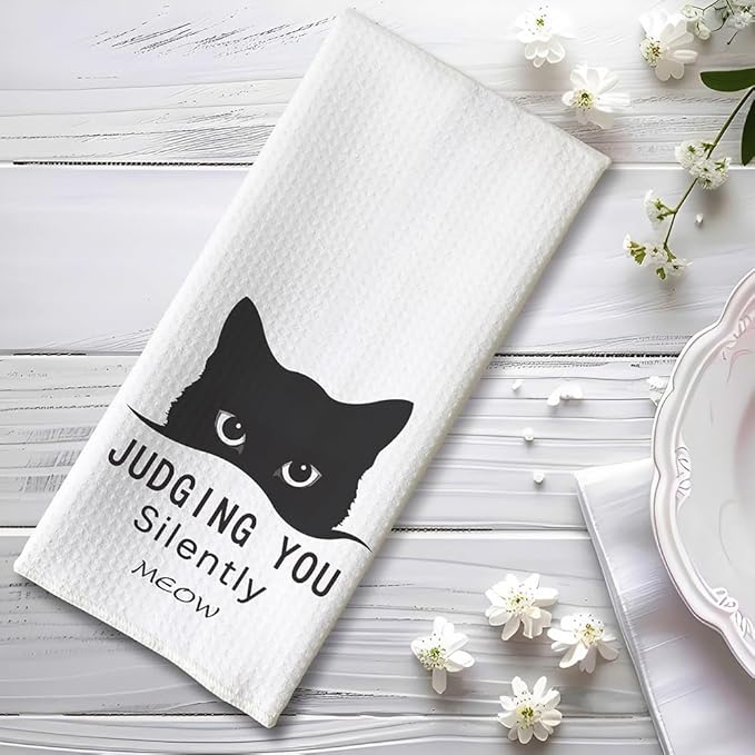 Cat Towels,Cat Kitchen Towels,Cat Dish Towels,Cat Hand Towels,Funny Kitchen Towels,Decorative Kitchen Towel,Black Cat Gifts for Women,Cat Kitchen Accessories-Cat Towel Gifts for Cat Lovers for Women