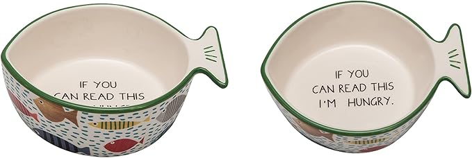 Bico Cute Fish Green Fish Shaped Ceramic Cat Bowl, for Cat and Kitten, Dishwasher Safe