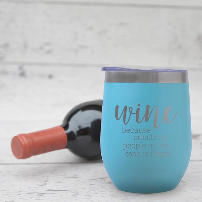 Canopy Street Snarky People Wine Stainless Steel Tumbler / 12 Ounce Bright Blue Metal Drink Glass/Funny Sassy Wine Drinkers Engraved Cup