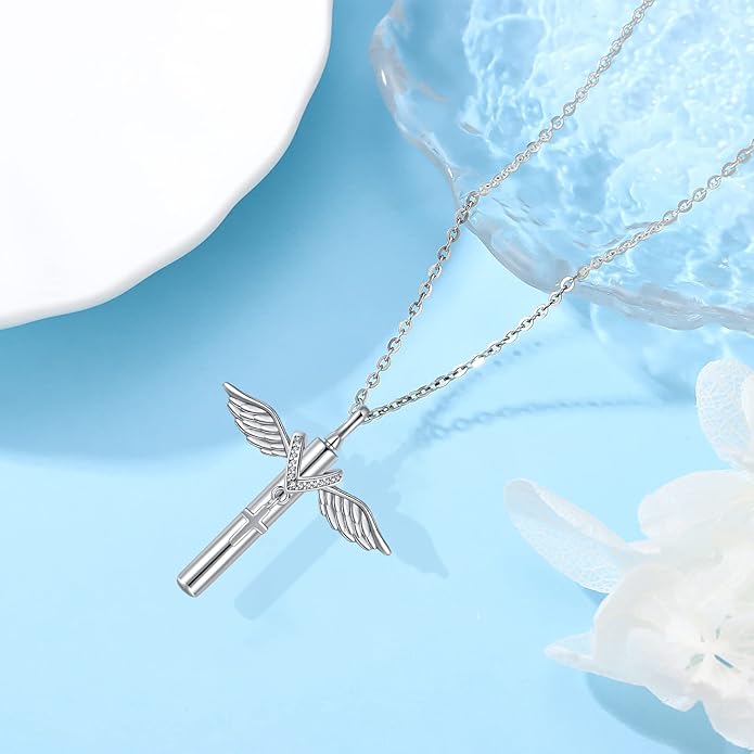 Aniu Cremation Jewelry for Ashes S925 Sterling Silver Urn Necklace Memorial Necklace for Human Ashes of Loved Ones Keepsake Pendant for Men Women