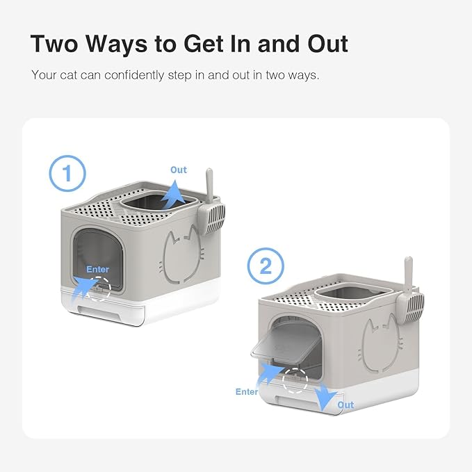 All for Paws Foldable Cat Litter Box with Top Entry, Mess Proof Enclosed Litter Box for Cats with Handy Litter Scoop, Anti-Splash Cat Toilet, XL