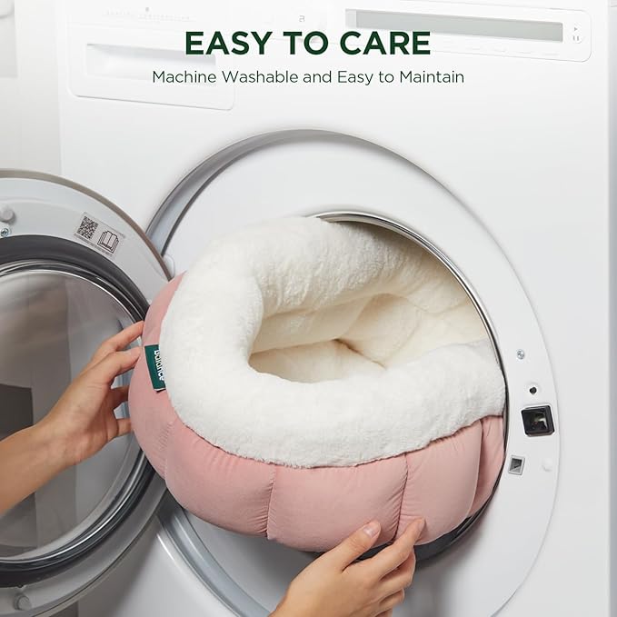 BALANCE Round Cat Beds for Indoor Cats - Donut Dog Bed for Medium Dogs, Washable Medium Pet Bed, Round Fluffy Plush Faux Fur Cat Bed with Anti-Slip Bottom