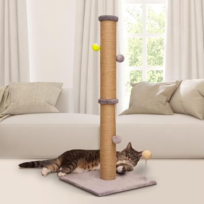 Tall Cat Scratching Post 36 inch Large Cat Scratch Post for Indoor Cats with Durable Natural Sisal Rope Scratcher Post Tree Kitten Interactive Toy-Gray