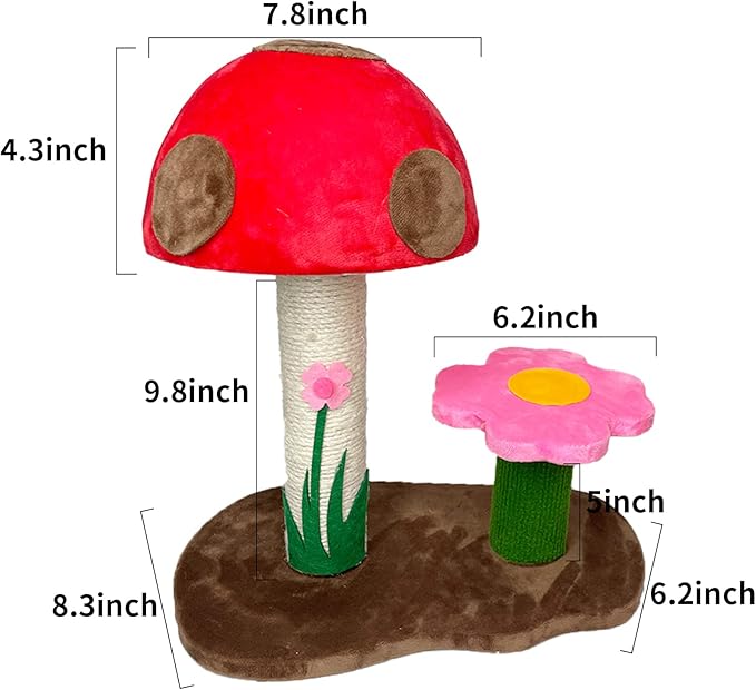 Fhiny Mushroom Cat Scratching Post, Natural Sisal Kitten Scratcher Claw Pole Cute Kitty Toy for Indoor Kitten Training Interactive Small Cats Tree