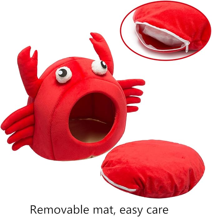 Hollypet Cat Bed for Indoor Cats - Cat Cave Bed Cat House Cat Tent with Removable Washable Cushioned Pillow, Soft and Self Warming Kitten beds, Cat Beds & Furniture, 2-in-1 Crab Pet Bed, 15 x 15 inch