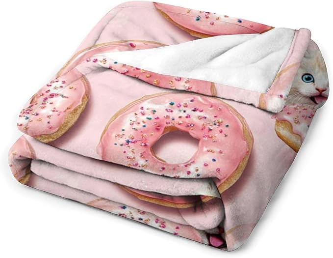 Cat Donut Throw Blanket - Soft, Warm Fleece Plush for Bed, Sofa, Couch - 40"x50" - Kids, Girls, Boys, Women, Cat Lovers