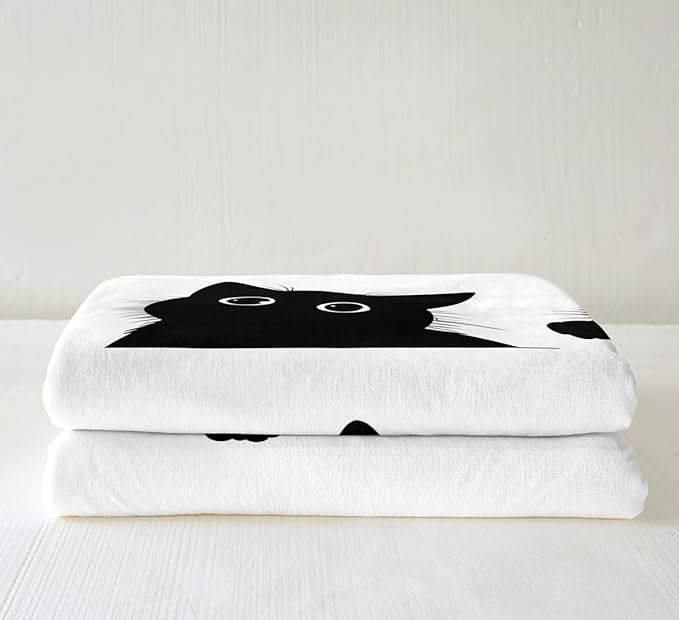 Feelyou Black Cat for Kids Toddler Cute Pet Cats Soft Cozy Fleece Blankets Kawaii Kitten Throw Blankets Animal Fleece Flannel Throws 90x90 Inches