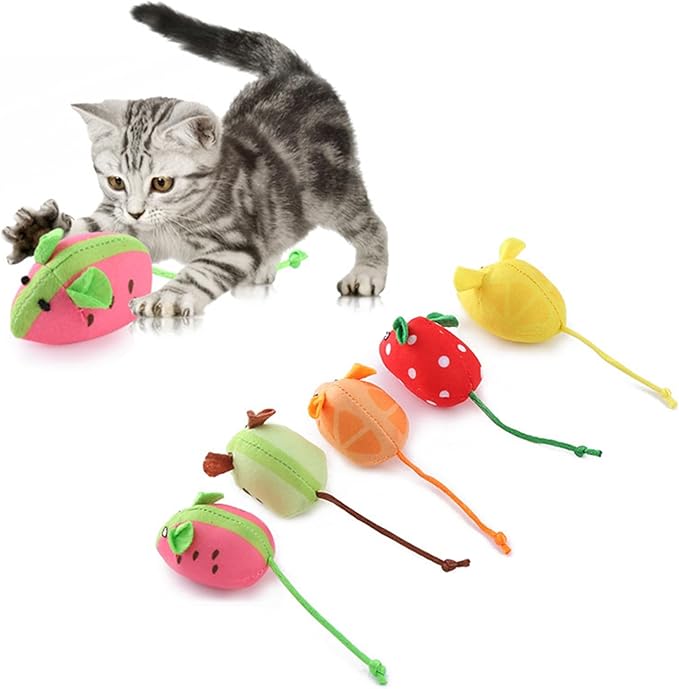 Catnip Cat Mice Toys Interactive Mouse Cat Toy for Indoor Adult Cats Kitten Kitty Baby Cat Chew Exercise Toy Fruit-Shaped Mice Cat Toy Set - 5PCS