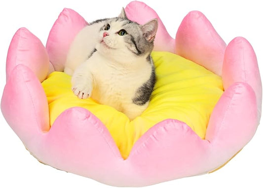 Lotus Flower Shaped 22.5“ Cat Bed and Dog Bed - Ultra-Soft, Plush, and Irresistibly Comfy - Ideal for Small to Medium-Sized Cats and Dogs - Symbolic Elegance