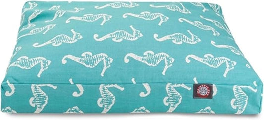 Teal Sea Horse Large Rectangle Indoor Outdoor Pet Dog Bed With Removable Washable Cover By Majestic Pet Products