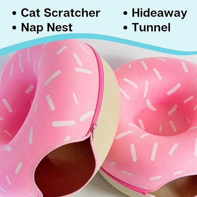Luli & Cat Sprinkled Donut Cat Tunnel Bed - Large Cat Tunnel Hideaway Caves for Indoor Cats