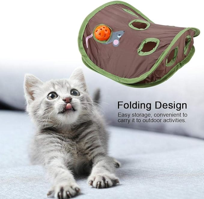 TOPINCN Cat Toy 9 Mouse Holes Pet Cat Interactive Toy Intelligence Trainning with Bell Ball Folding Creative Vocal Cat Mice Toy Hide Seek Toys