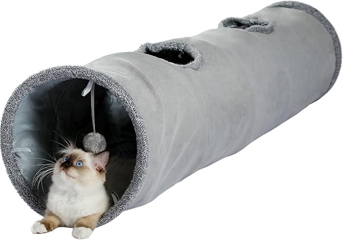 PAWZ Road Cat Tunnel 51 Inches Long Cat Toys Collapsible Tunnel 12 Inches in Diameter Large Cat Tube for Big Cat,Rabbits and Puppy- Large