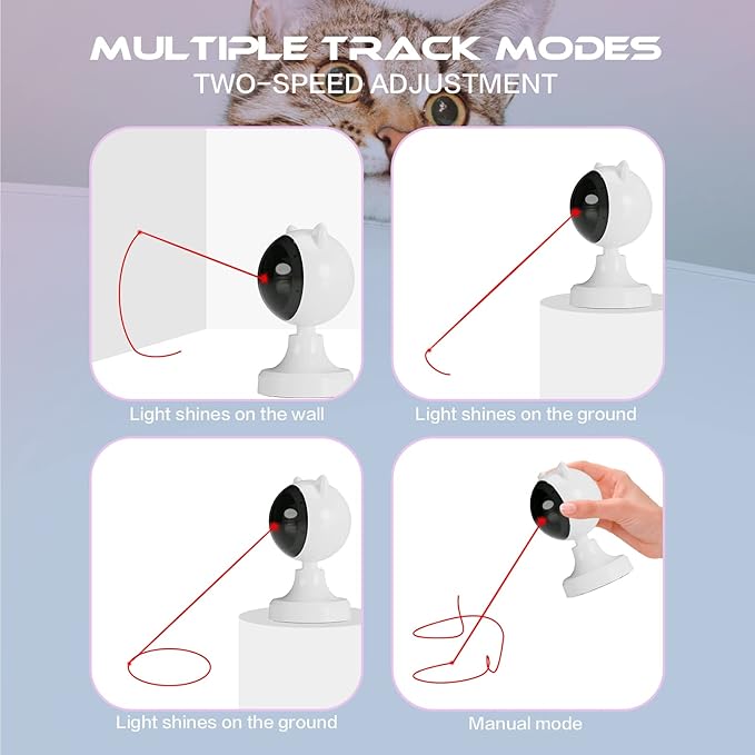 Cat Laser Toy Automatic Interactive Cat Toys for Indoor Cats Automatic Laser Pointer for Cats USB C Rechargeable Dual Mode Laser Toy Auto On/Off Kitten Toy Adjustable Ranges Pet Toy Electric Cat Gifts