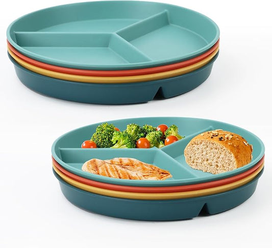 9.5 Inch Divided Plates Portion Control Plates 8 Pcs, Wheat Straw Dinner Plates, Microwave & Dishwasher Safe Bariatric Plate for Portion Control (Multicolor)