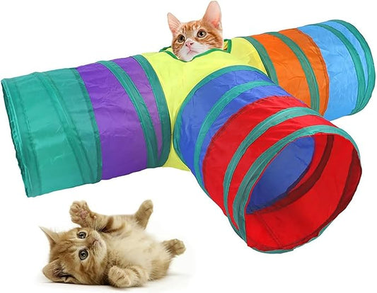 iCAGY Cat Tunnels for Indoor Cats Interactive, Rabbit Tunnel Toys, Pet Toys Play Tunnels for Cats Kittens Rabbits Puppies Crinkle Pop Up 3 Ways Rainbow