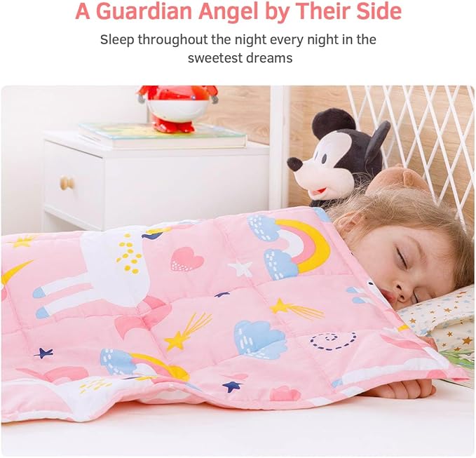 Mr. Sandman 5 lbs Weighted Blanket for Twin Size Bed, Perfect for 40-60lb, Organic Cotton Heavy Blanket with Premium Glass Beads - 36" x 48" Rainbow Unicorn