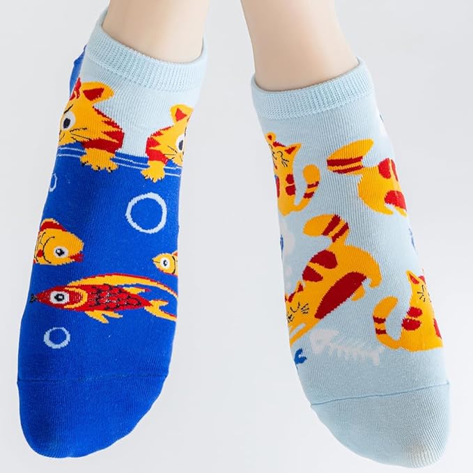 2 Pairs Funny Cartoon Animal Print Cotton Ankle Socks for Women Teens
