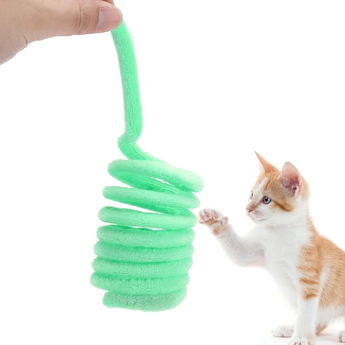 Plush Cat Spring Toys, Colorful Interactive Cat Toys Cat Entertaining Toys, Colorful & Durable Plastic Spring Coils Attract Cats Providing Interactive Playtime and stimulating Their Instincts(Green)