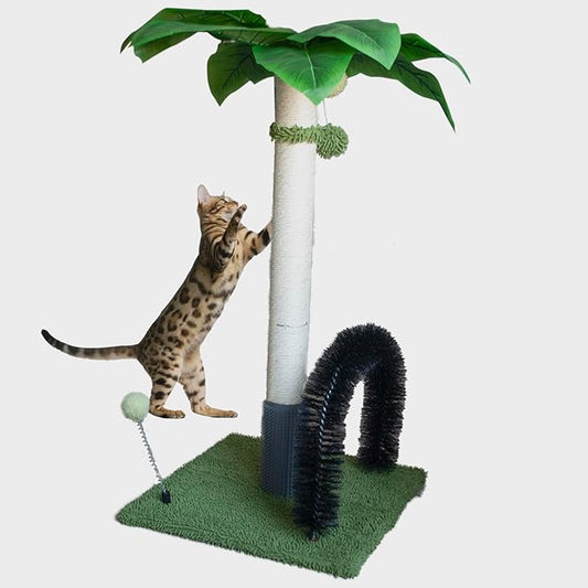 Cat Scratching Post,29.5 Inches Tall Palm Tree Cat Scratcher,Natural Sisal Cat Scratching Posts with Interactive Balls and Self Groomer Brush for Indoor Cats Cute Kitten Adults Cats(Green)