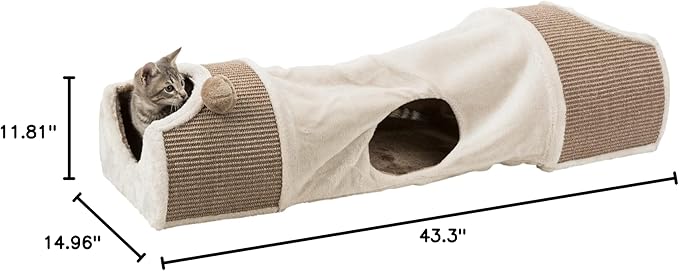 TRIXIE Cat Tunnel for Indoor Cats - Cozy Peekaboo Cat Cave Including Dangling Cat Toys - with Sturdy Sisal Scratching Surfaces - Collapsable and Easy to Store Cat Tube - in Cream
