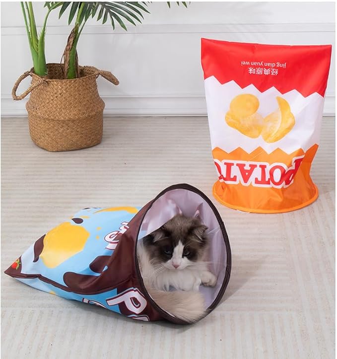 Creative Potato Chip Bag Folding Ring Paper Cat Tunnel Cat Toy Self High Fun Hide and Seek Rolling Dragon Channel Cat Drill Bag with Hanging Toy Pet Supplies (Orang)