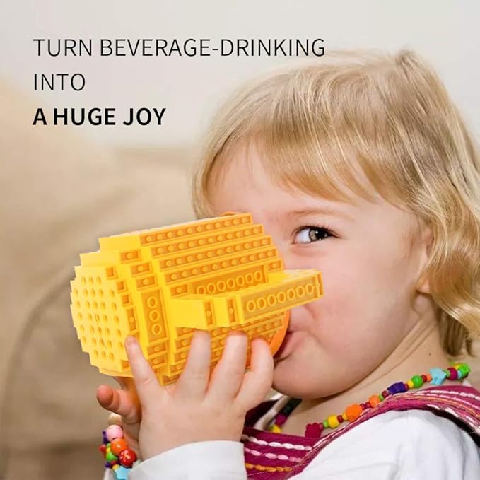 Build-on Brick Coffee Mug, Funny DIY Novelty Cup with Building Blocks Creative for Kids Men Women Xmas Birthday (Yellow)