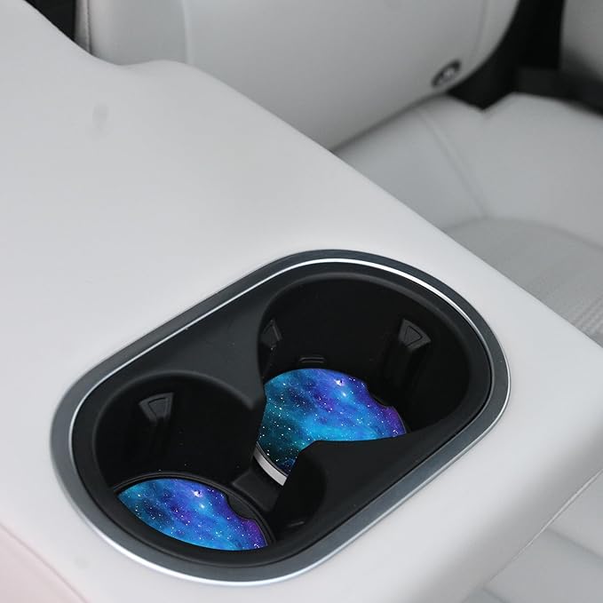 Car Coasters Pack of 2,Nebula Galaxy Ceramic Cup Holders Car Coasters,Keep Cup Holders Clean and Dry,Drink Cup Car Holder Coasters with A Finger Notch