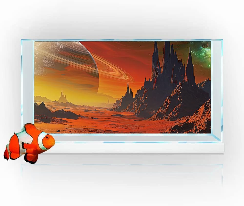 Cosmic Mars Aquarium Background,Galaxy Cool Parallel Space Themed Fish Tank Background, Tropical Desert Terrarium Background 48X18IN with 8 EVA Double-Sided Tape
