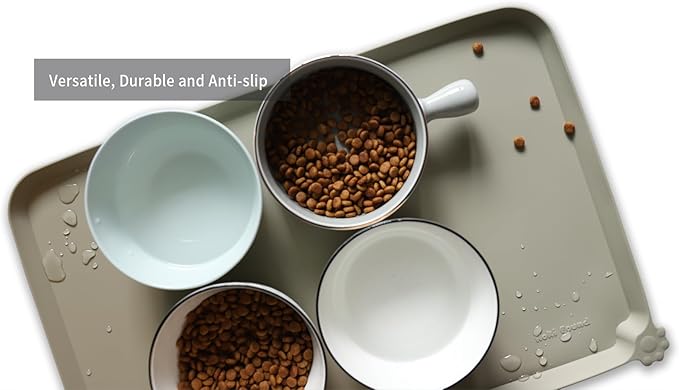 Hoki Found L Silicone Pet Food Mats Tray - Non Slip Pet Dog Cat Bowl Mats Placemat - Dog Pet Cat Feeding Mat - Waterproof Dog Cat Food Mats -Pet Water Mats for Carpet -Cream Green