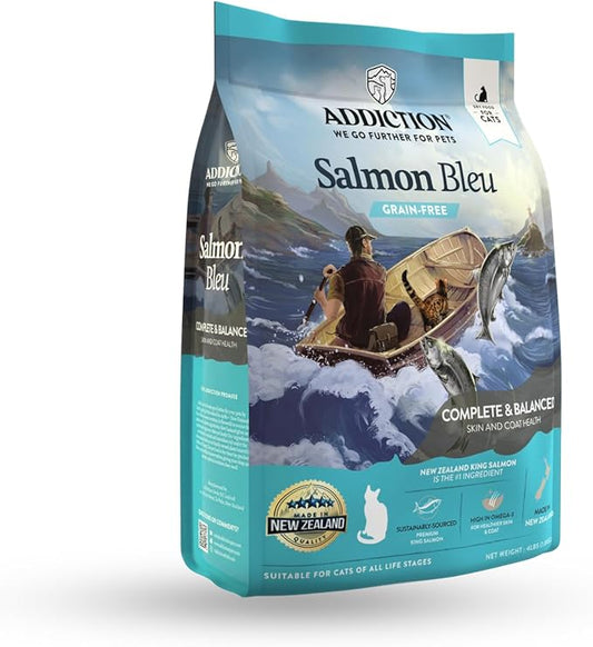 Addiction Salmon Bleu – Premium New Zealand King Salmon Recipe – Skin, Coat & Cognitive Health - Complete & Balanced - Omega-3 Rich - Grain-Free Dry Cat Food for All Life Stages – 4lbs