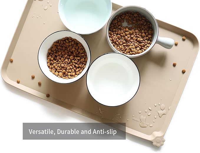 Hoki Found L Silicone Pet Food Mats Tray - Non Slip Pet Dog Cat Bowl Mats Placemat - Dog Pet Cat Feeding Mat - Waterproof Dog Cat Food Mats -Pet Water Mats for Carpet -PapayaWhip